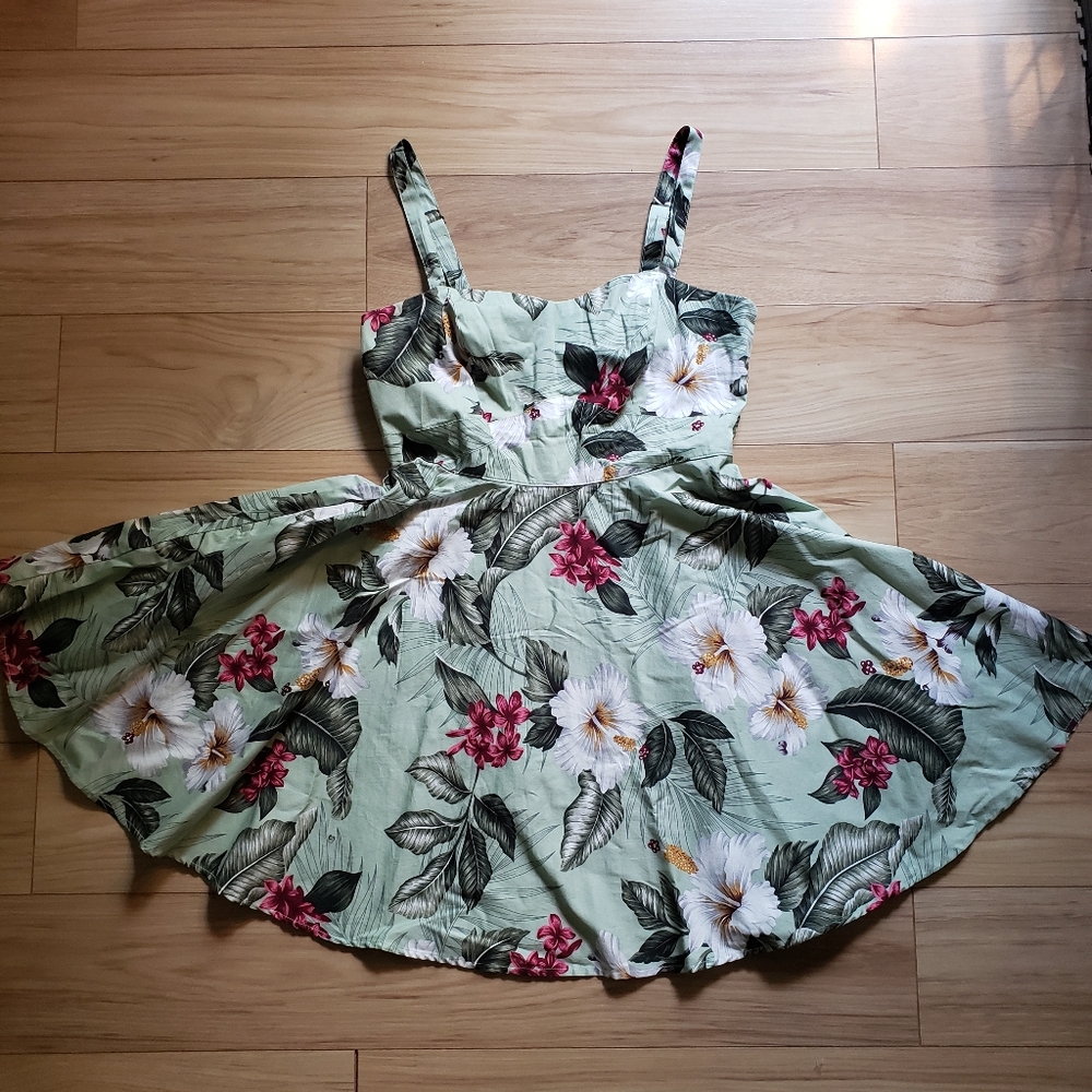 Hell Bunny Tahiti Tropical Floral 50s Vintage Flare Swing Party Dress Pockets